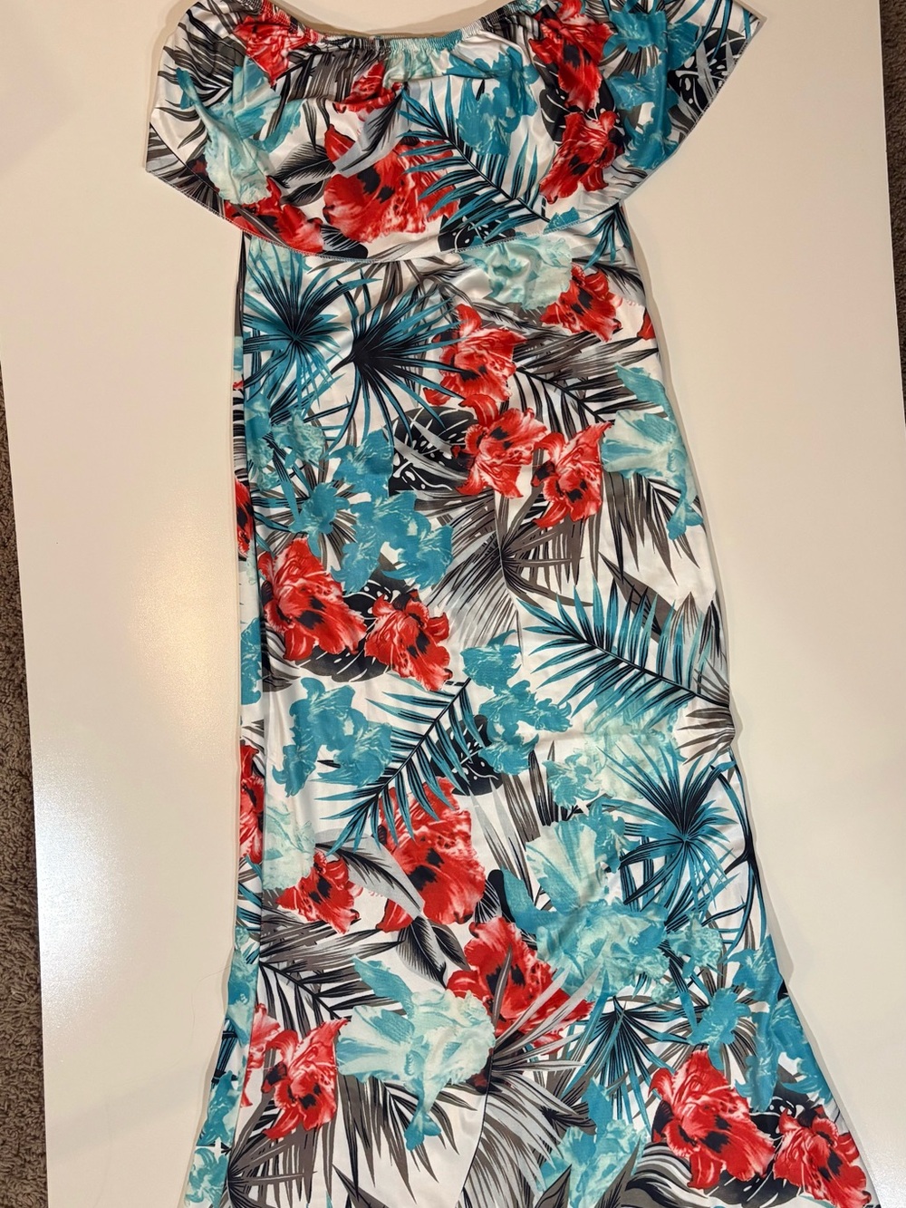 Suimikii Tropical Floral Maxi Dress in Teal & Coral NWT